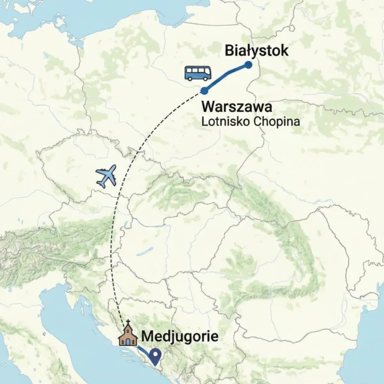Pielgrzymka do Medjugorie z Białegostoku samolotem - mapa trasy